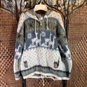 Vintage Yari Artisians 100% Wool Llamas Full Zip Hoodie Size M